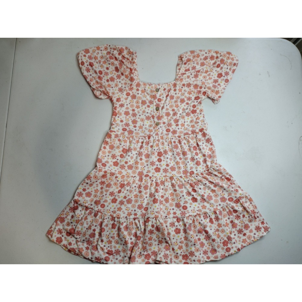 Btween Girls‎ Pink Orange Floral Tiered Flutter Sleeve Dress Size 6 Boho